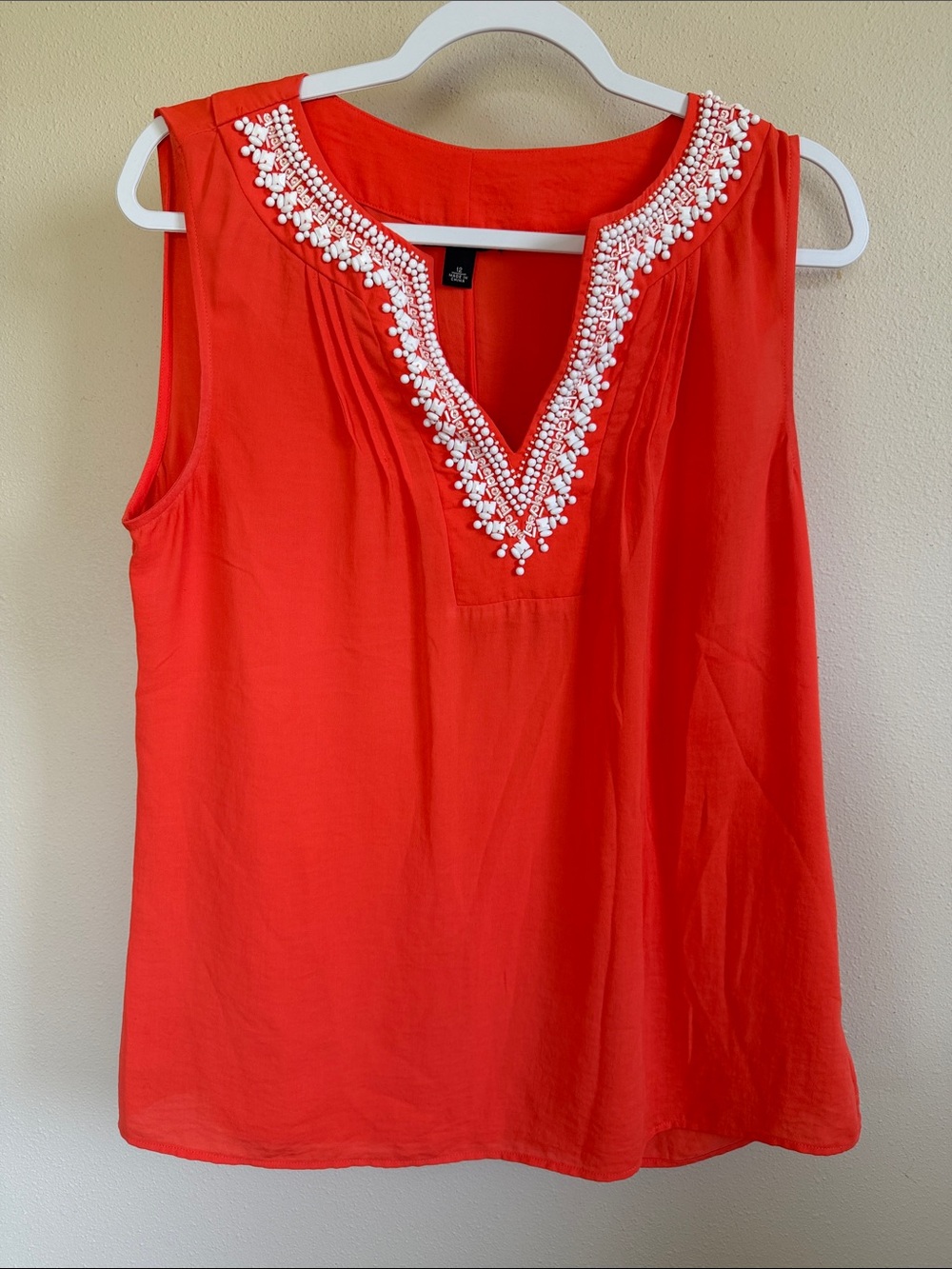Banana Republic Sleeveless Beaded V-Neck Camisole Dark Coral/Orange